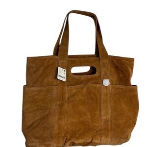 Free People Suede Leather Caravan Tote Bag tan cognac boho western slouchy NWT